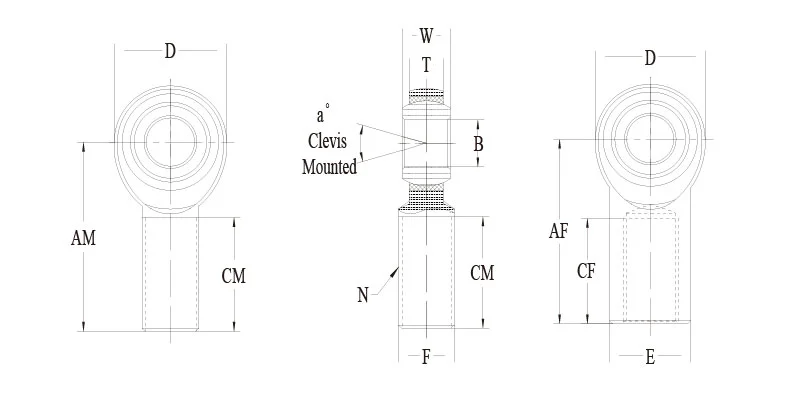 ALJFR12(T) ALJFL12(T) 0.7500 3/4-16 7075-T6 Aluminum Female Rod End 尺寸图纸