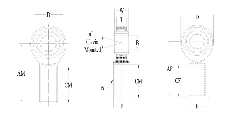 JMR2(T) JML2(T) 0.1250 6-32 UNC Carbon Steel Male Rod End 尺寸图纸
