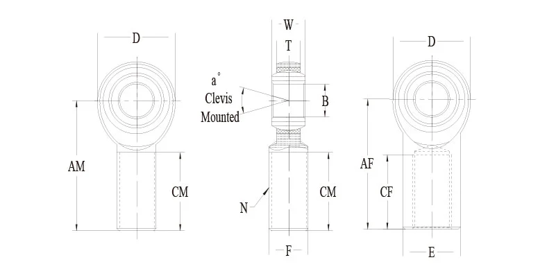 PFR12 PFL12 0.7500 3/4-16 Carbon Steel Female Rod End 尺寸图纸