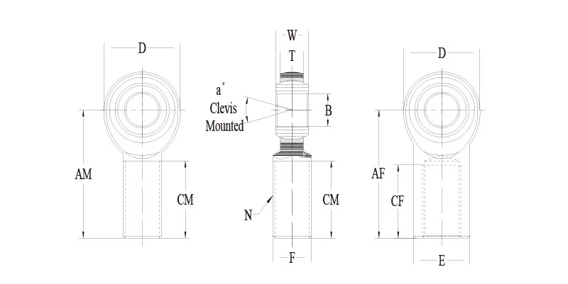 SCFR3T SCFL3T 0.1900 10-32 Stainless Steel Female Rod End 尺寸图纸