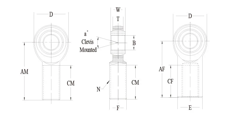 VFR12 VFL12 0.7500 3/4-16 Carbon Steel Female Rod End 尺寸图纸