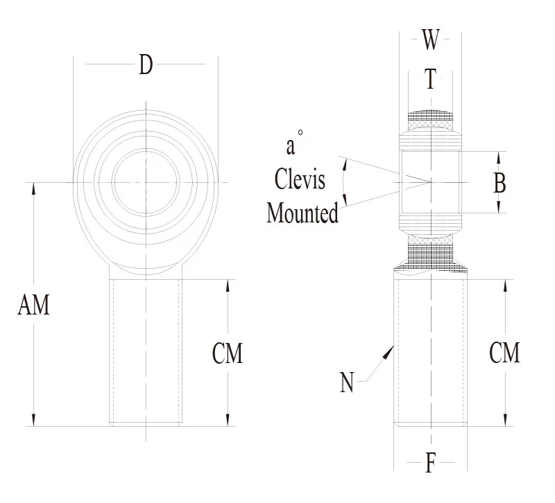 PCMR8(T) PCML8(T) 0.5000 1/2-20 Chromoly Steel Male Rod End 尺寸图纸