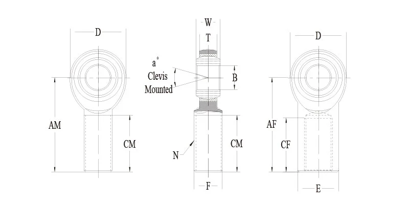 CFR2(T) CFL2(T) 0.1250 6-32UNC Carbon Steel Female Rod End 尺寸图纸