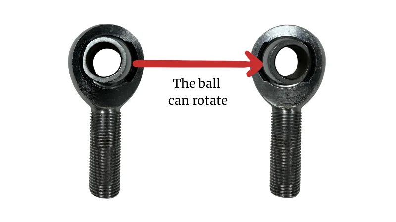 Rod end bearing showing the ball that can rotate inside the housing to illustrate rotational torque