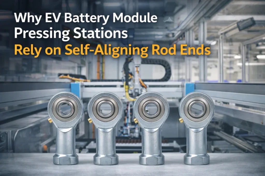 Why EV battery module pressing stations rely on self-aligning rod ends