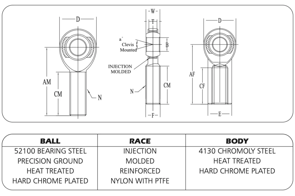 XMR3 XML3 0.1900 10-32 Chromoly Steel Male Rod End 尺寸图纸
