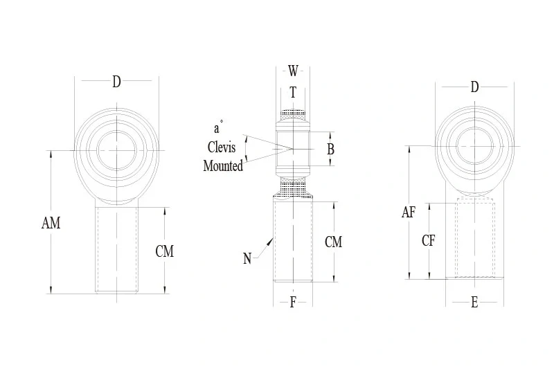 JM T JF T 三片式 Rod End 技术图纸