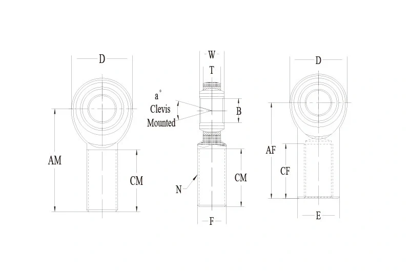 JMX T JFX T 三片式 Rod End 技术图纸