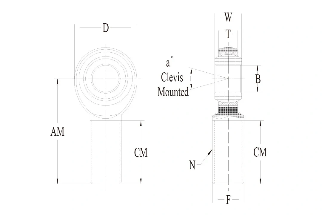 PCM T rod end technical drawing