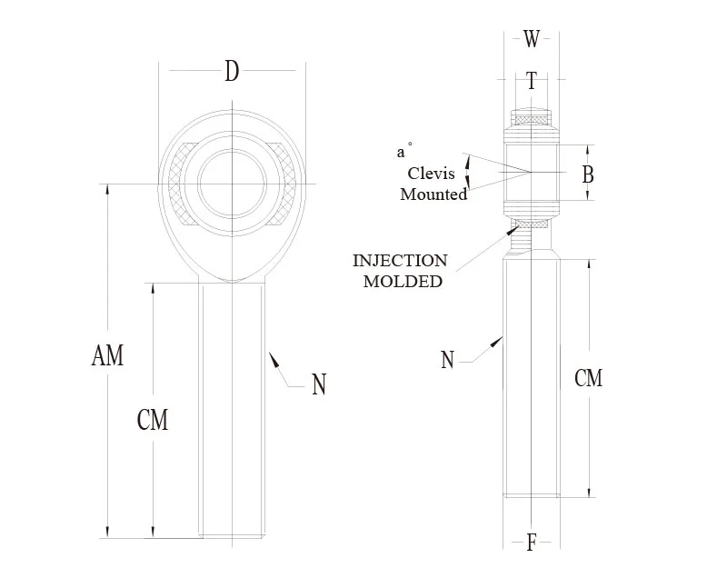 XMR10-C XML10-C 0.6250 5/8-18 Chromoly Steel Extended Shank Male Rod End 尺寸图纸